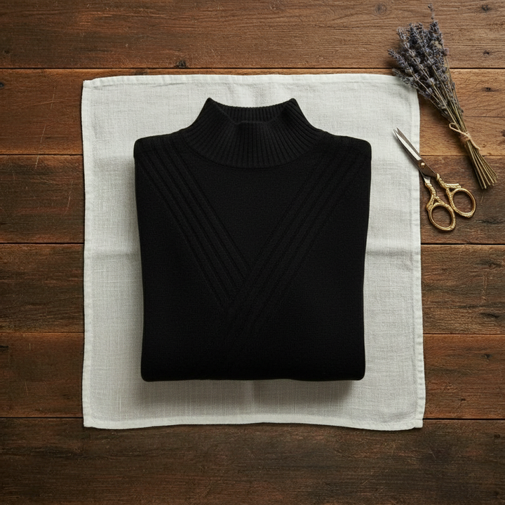 Janet – Turtleneck Jumper with Stripe Cuffs