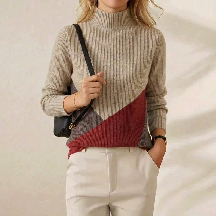 Bridget – Colour Block Mock Neck Jumper