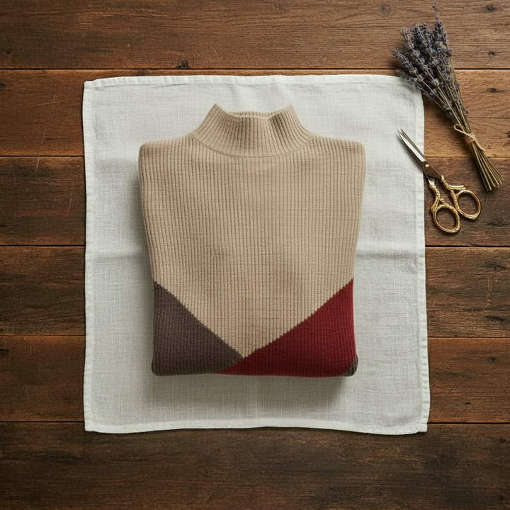 Bridget – Colour Block Mock Neck Jumper
