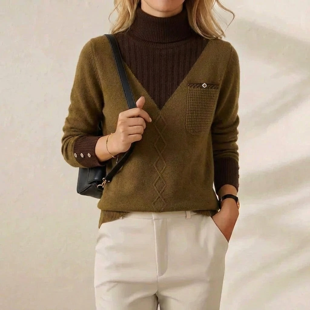Doris – V-Neck Knit Jumper with Chest Pocket