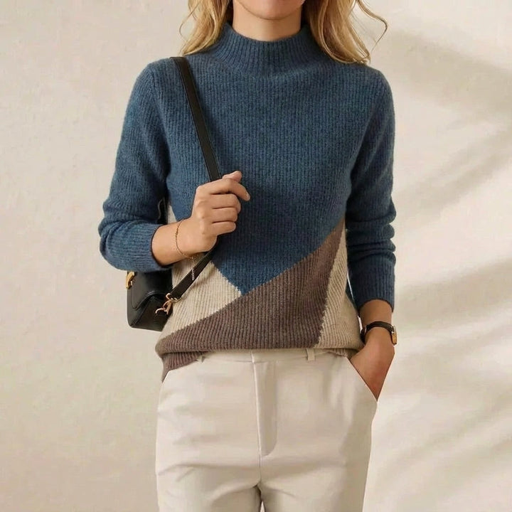 Bridget – Colour Block Mock Neck Jumper