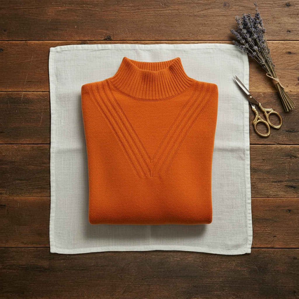 Yvette – Turtleneck Knit Jumper with Striped Cuffs
