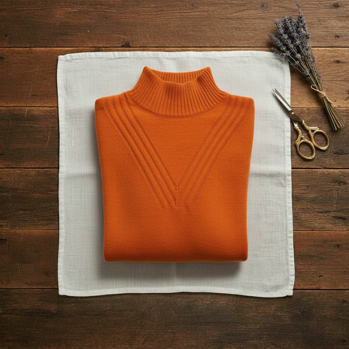 Yvette – Turtleneck Knit Jumper with Striped Cuffs