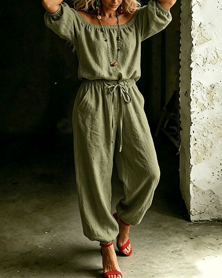 June – Off-Shoulder Drawstring Jumpsuit