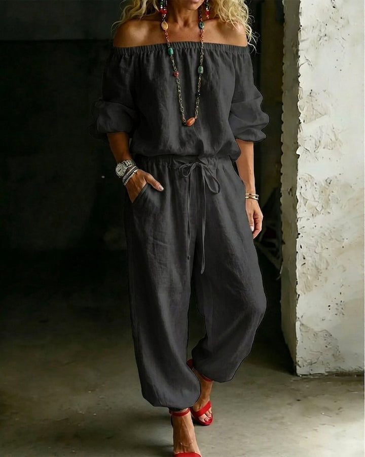 June – Off-Shoulder Drawstring Jumpsuit