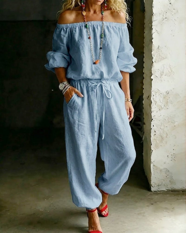June – Off-Shoulder Drawstring Jumpsuit