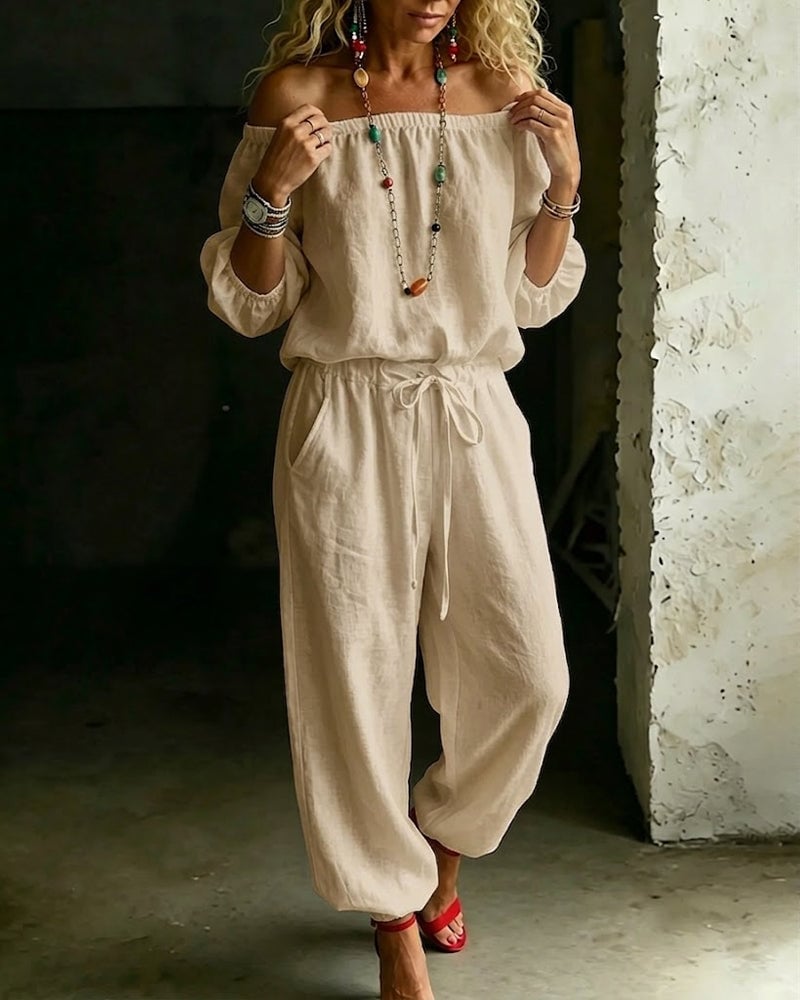 June – Off-Shoulder Drawstring Jumpsuit