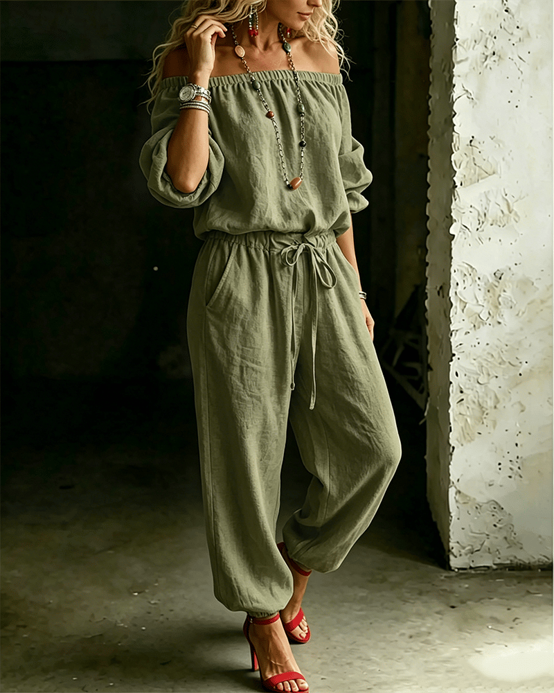 June – Off-Shoulder Drawstring Jumpsuit