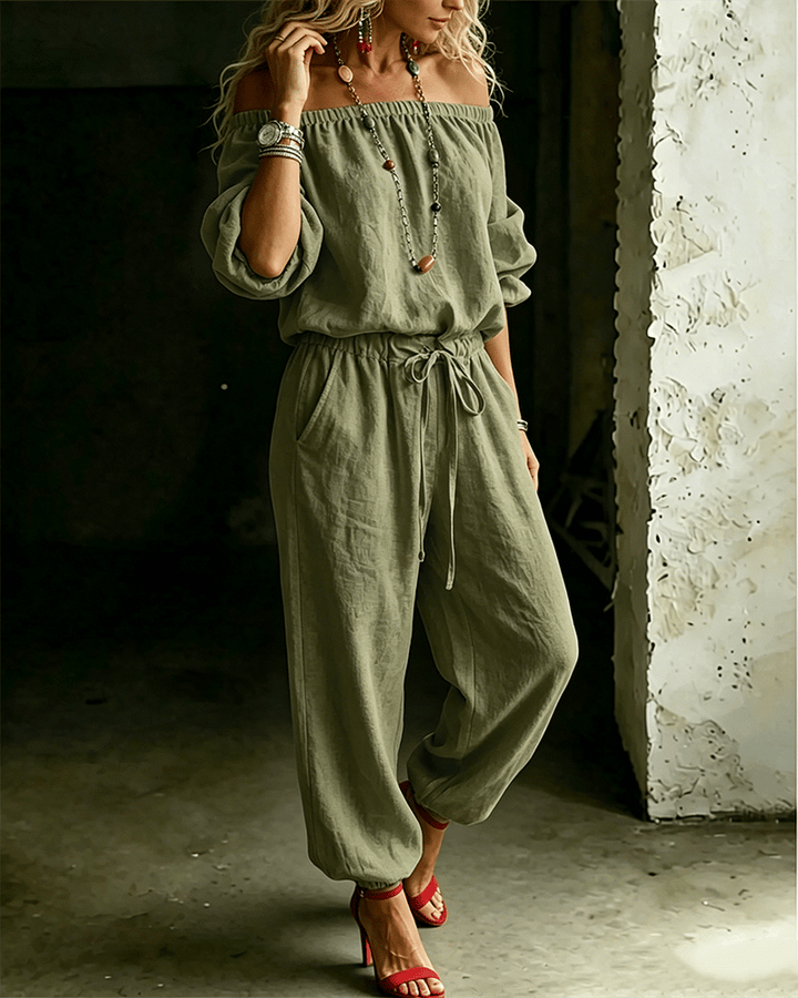 June – Off-Shoulder Drawstring Jumpsuit