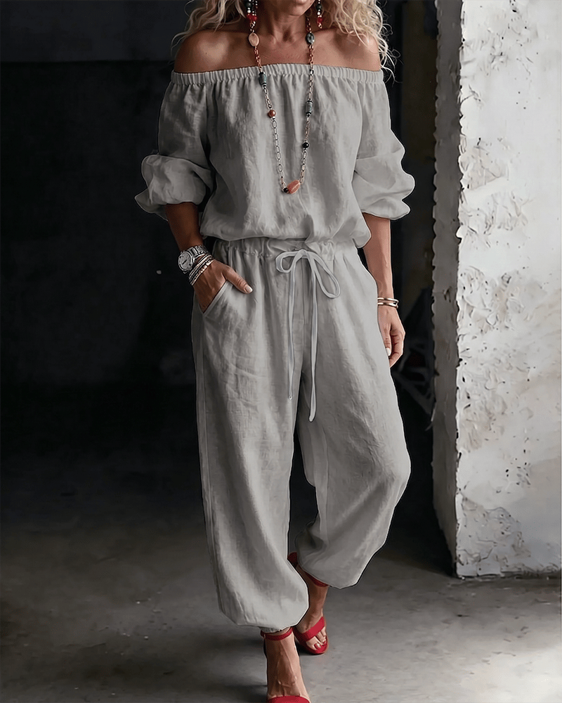 June – Off-Shoulder Drawstring Jumpsuit