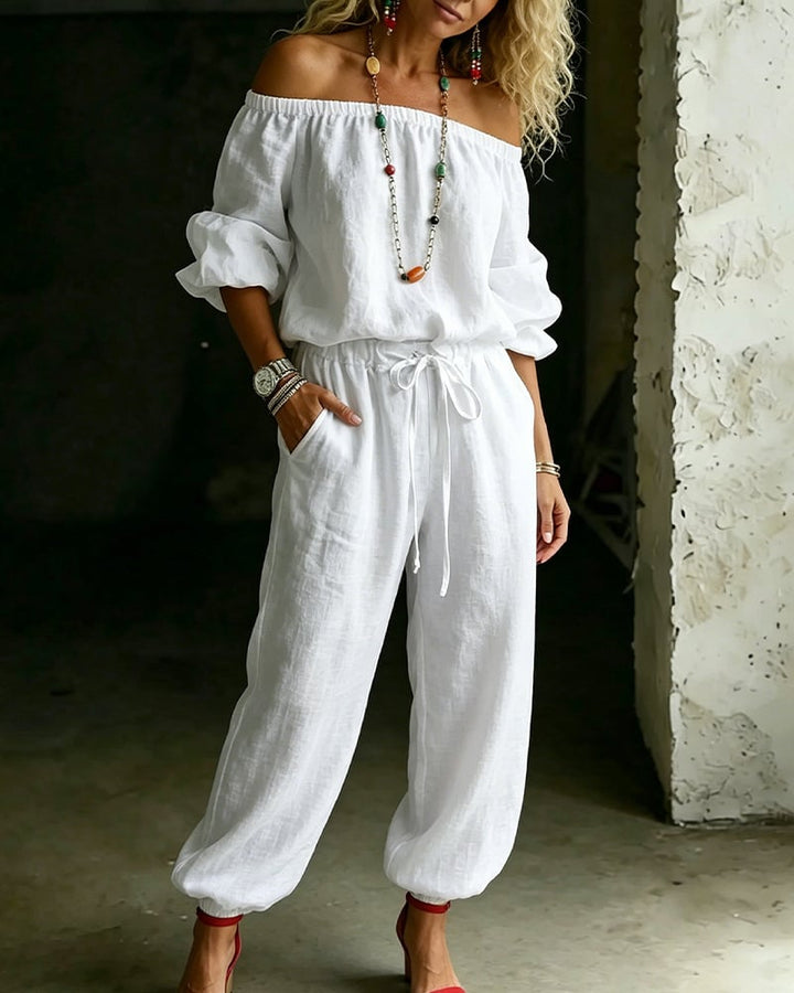June – Off-Shoulder Drawstring Jumpsuit