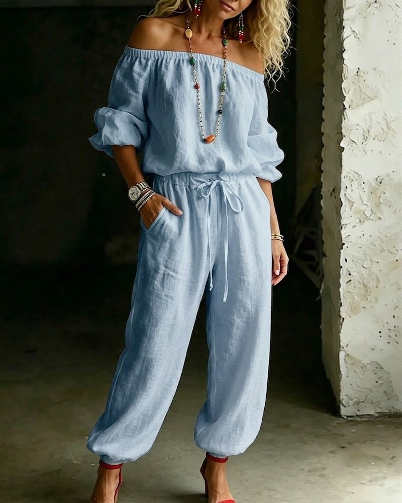 June – Off-Shoulder Drawstring Jumpsuit