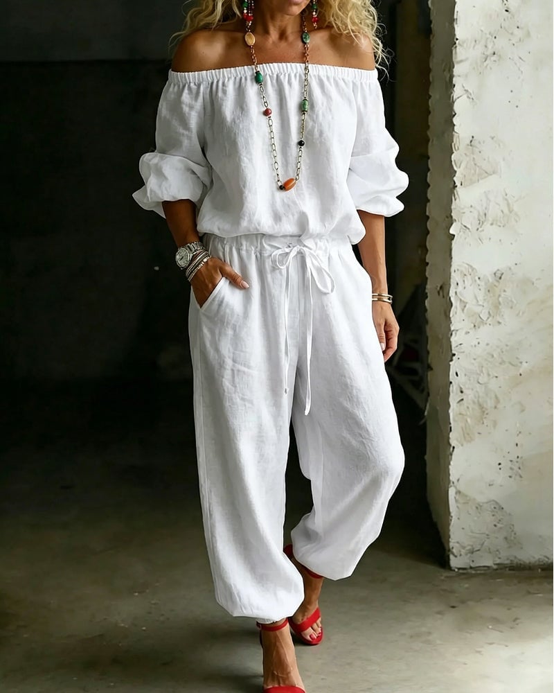 June – Off-Shoulder Drawstring Jumpsuit