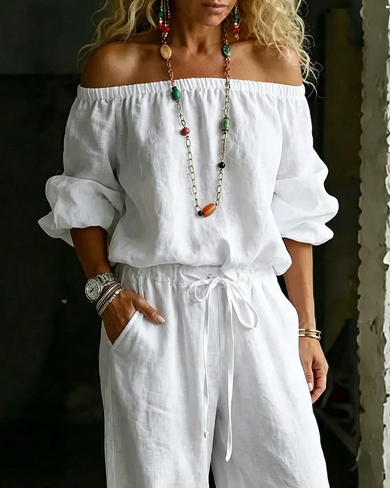 June – Off-Shoulder Drawstring Jumpsuit