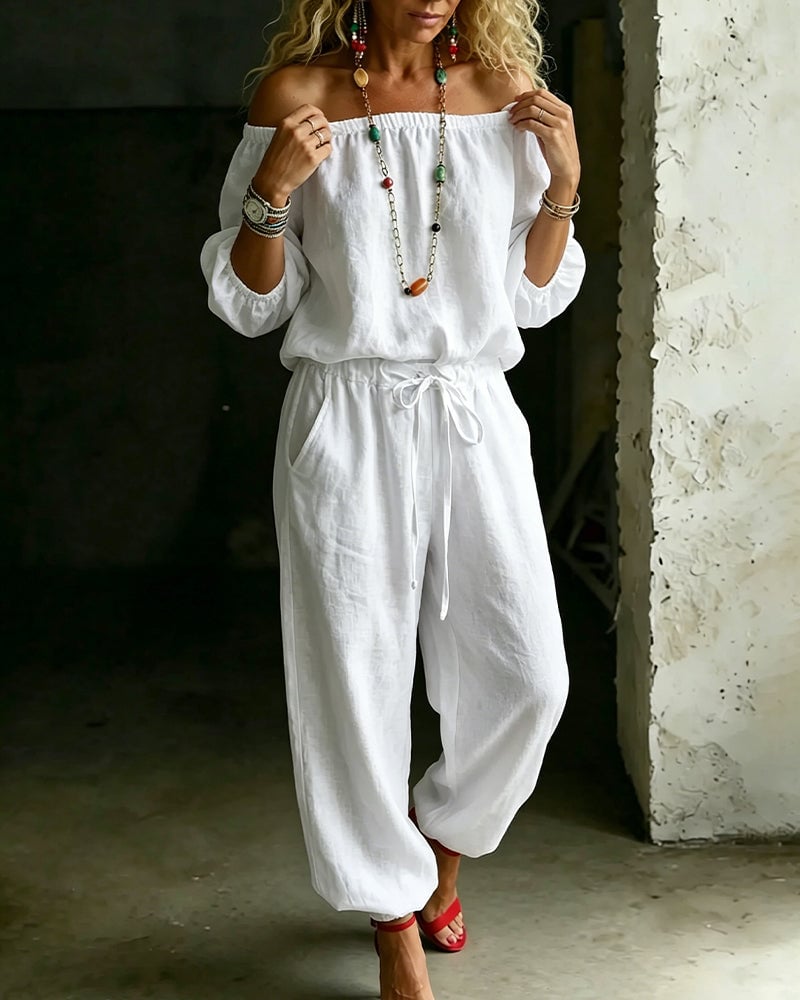June – Off-Shoulder Drawstring Jumpsuit