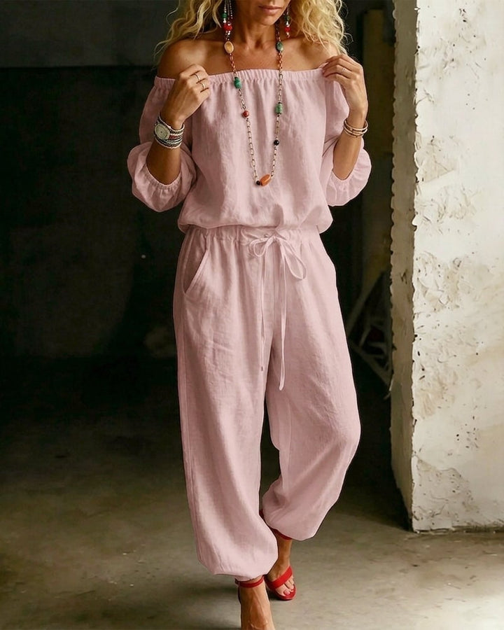June – Off-Shoulder Drawstring Jumpsuit