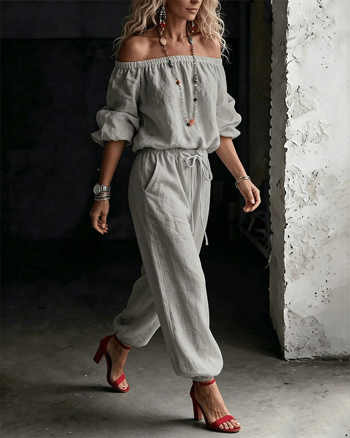 June – Off-Shoulder Drawstring Jumpsuit