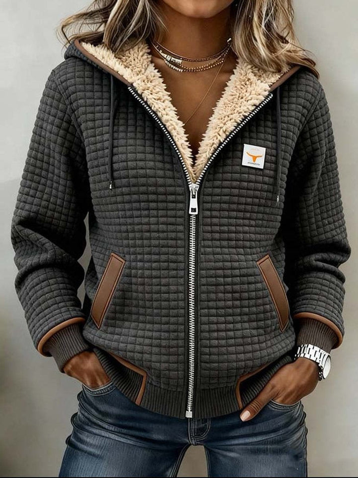 Brenda – Sherpa-Lined Quilted Zip-Up Hoodie