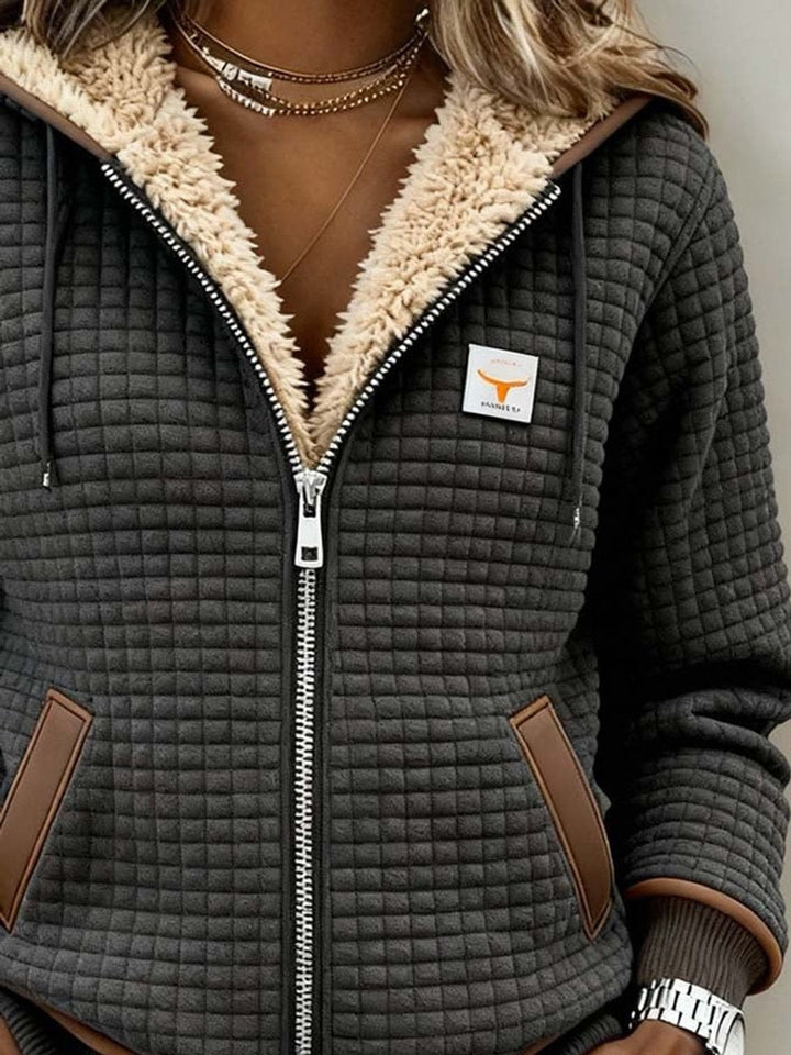 Brenda – Sherpa-Lined Quilted Zip-Up Hoodie
